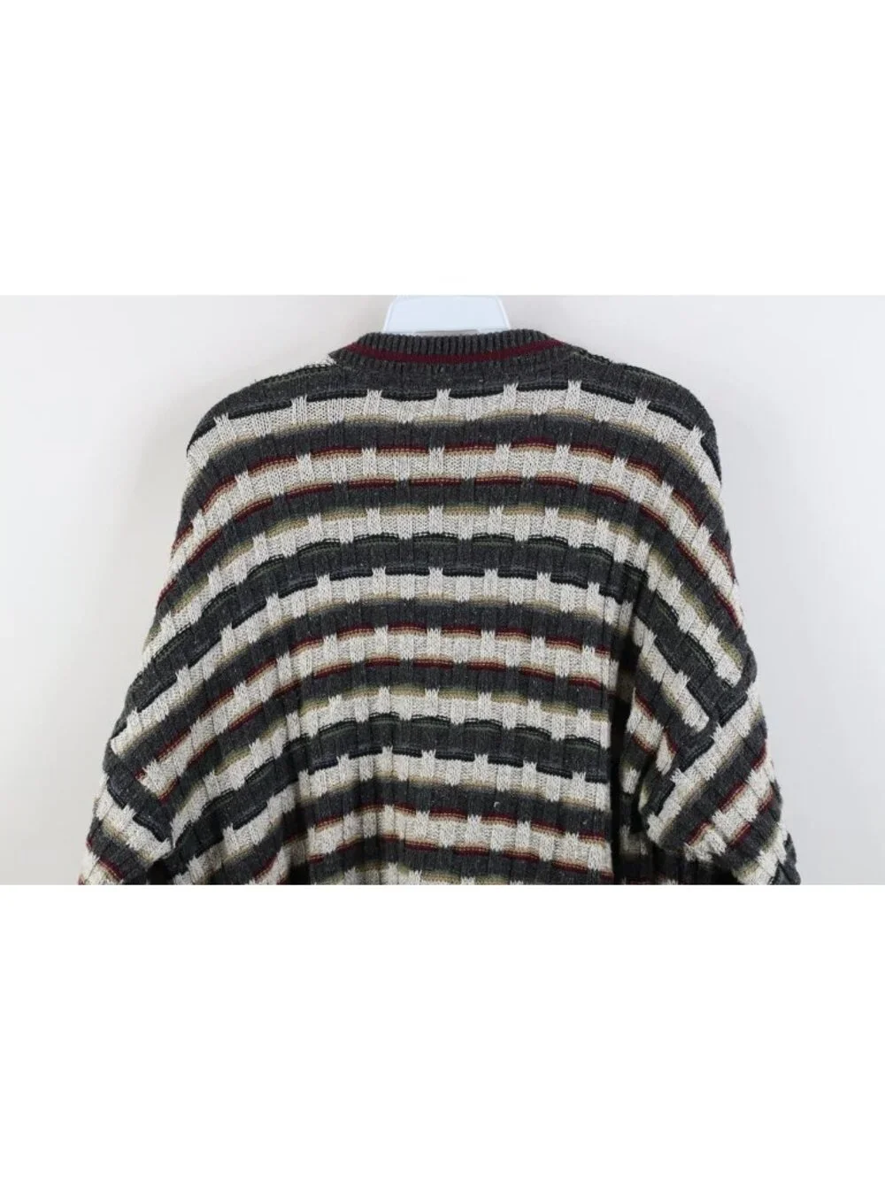 Vintage 90s Streetwear Mens Small Striped Cotton Weave Knit Crewneck Sweater USA